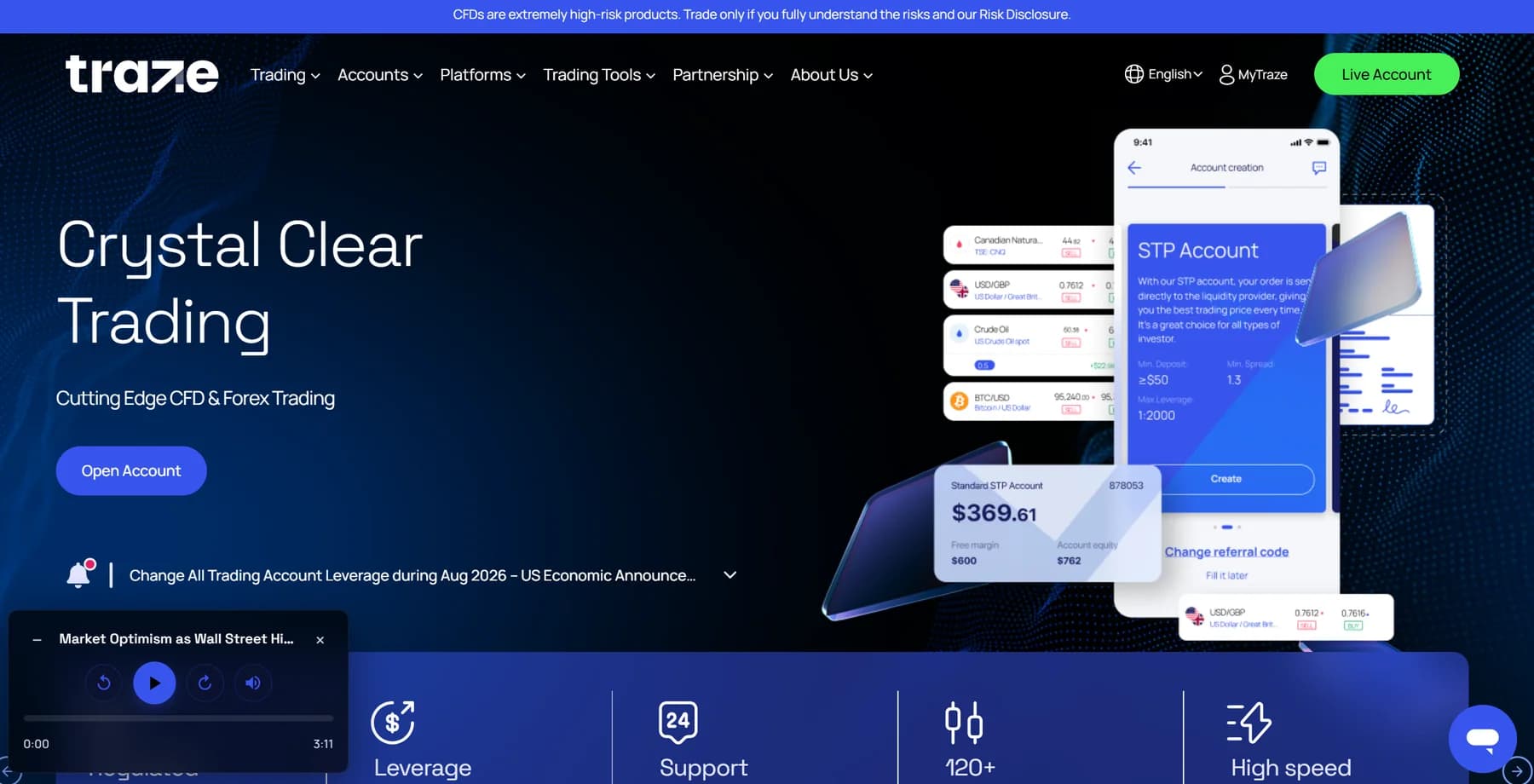 Global CFD and Forex trading platform interface